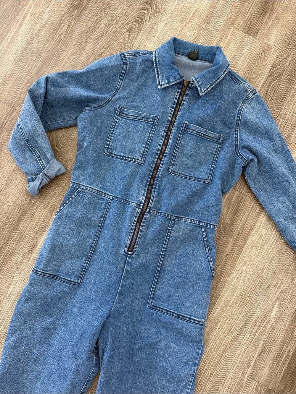 Wild Fable long sleeve denim western one piece collared jumpsuit zip front XS